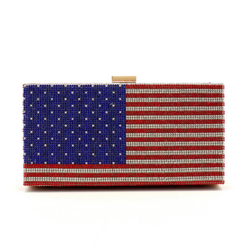 

Sparkling American Flag Pattern Clutch Women's Rhinestone Dinner Bag Fashionable Diamond Studded Evening Purse Crossbody Handbag