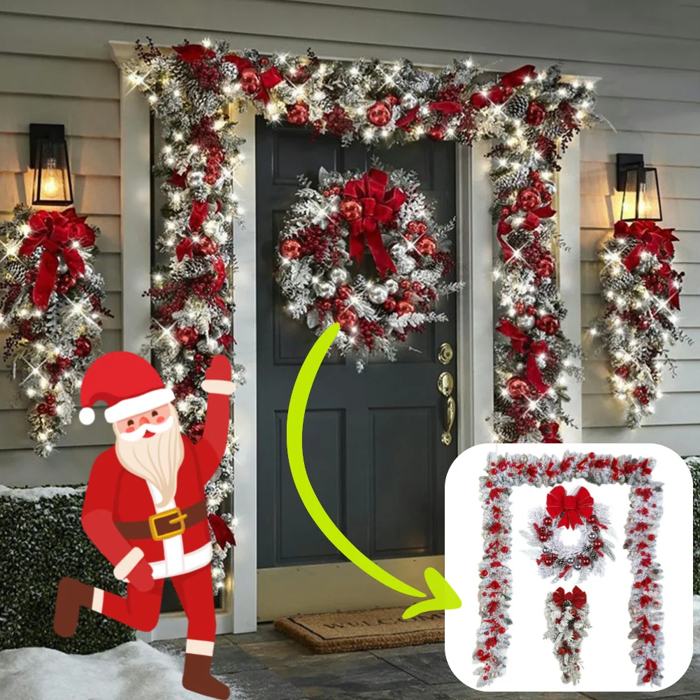 Christmas Vine Hanging Garland Holiday Art Wreath Flocked PVC Wreath Festival Theme Multifunctional Party New Year Decor Props