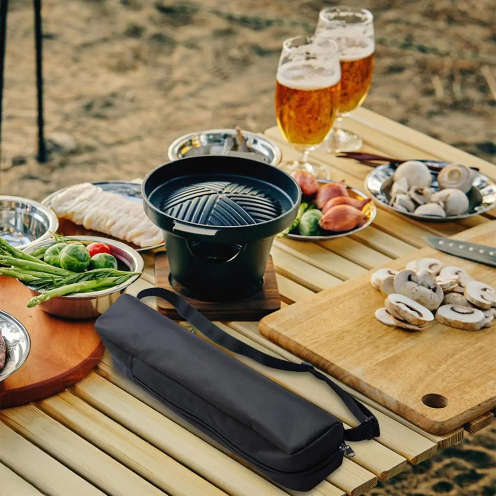 أكسفورد القماش شواء أواني تخزين أدوات الشواء حقيبة الشواء للشواء في الهواء الطلق حقيبة شواء قابلة للطي لرحلات التخييم