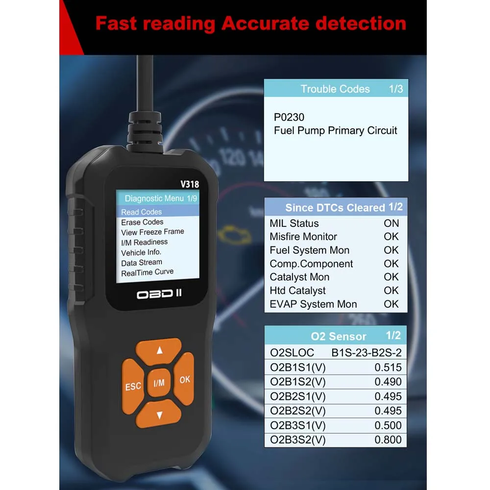 V318 OBD2 Scanner Car Fault Diagnostic Instrument Engine Reading Clear The Engine Malfunction Light Mechanic Tools 10 Languages