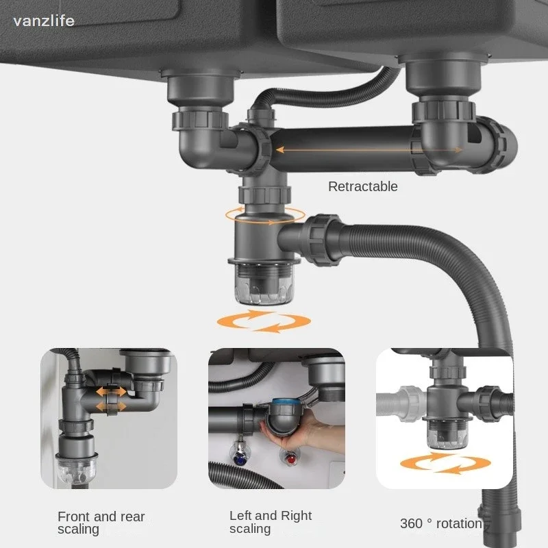 Kitchen Sink Drainer Set Vegetable Basin Downcomer Accessories Sewer Pipe Drain Scullery Pool Pipe - Home Improvement Essentials