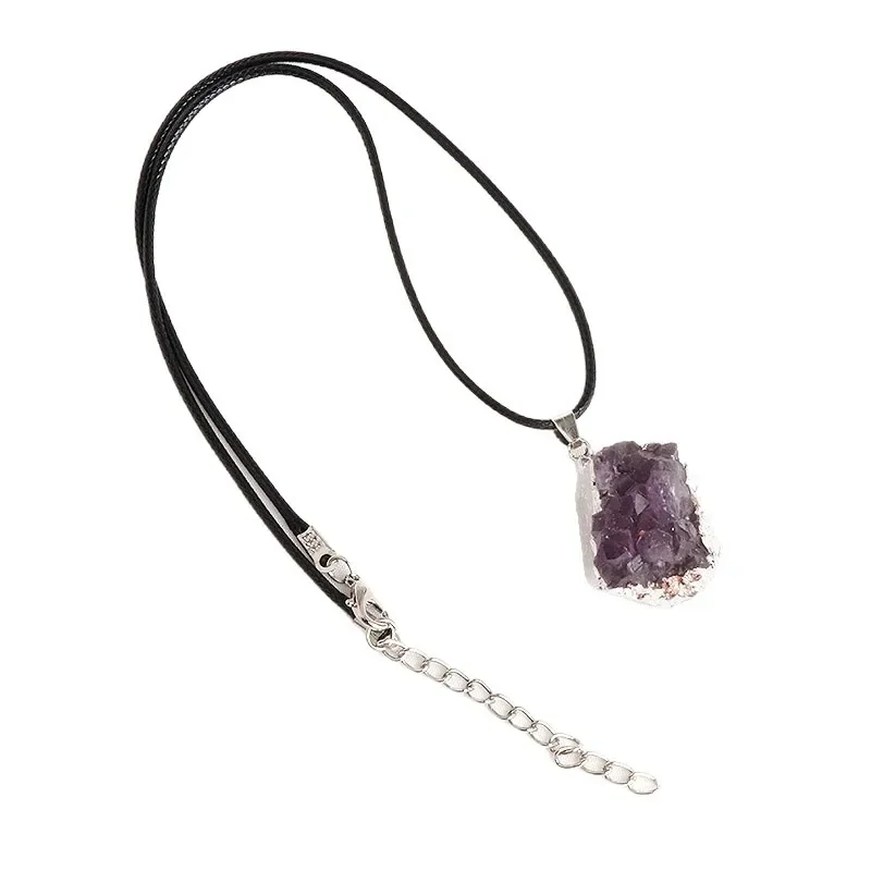 1 قطعة شخصية الكريستال الطبيعي الإبداعية جمشت العنقودية قلادة 20-35 مللي متر x 20-30 مللي متر سترة سلسلة قلادة غير النظامية مجوهرات