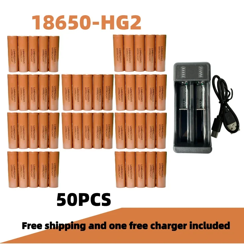 HG2 18650 3000mah rechargeable battery 3.7v discharge 20a dedicated +charger Suitable for assembling various types of batteries