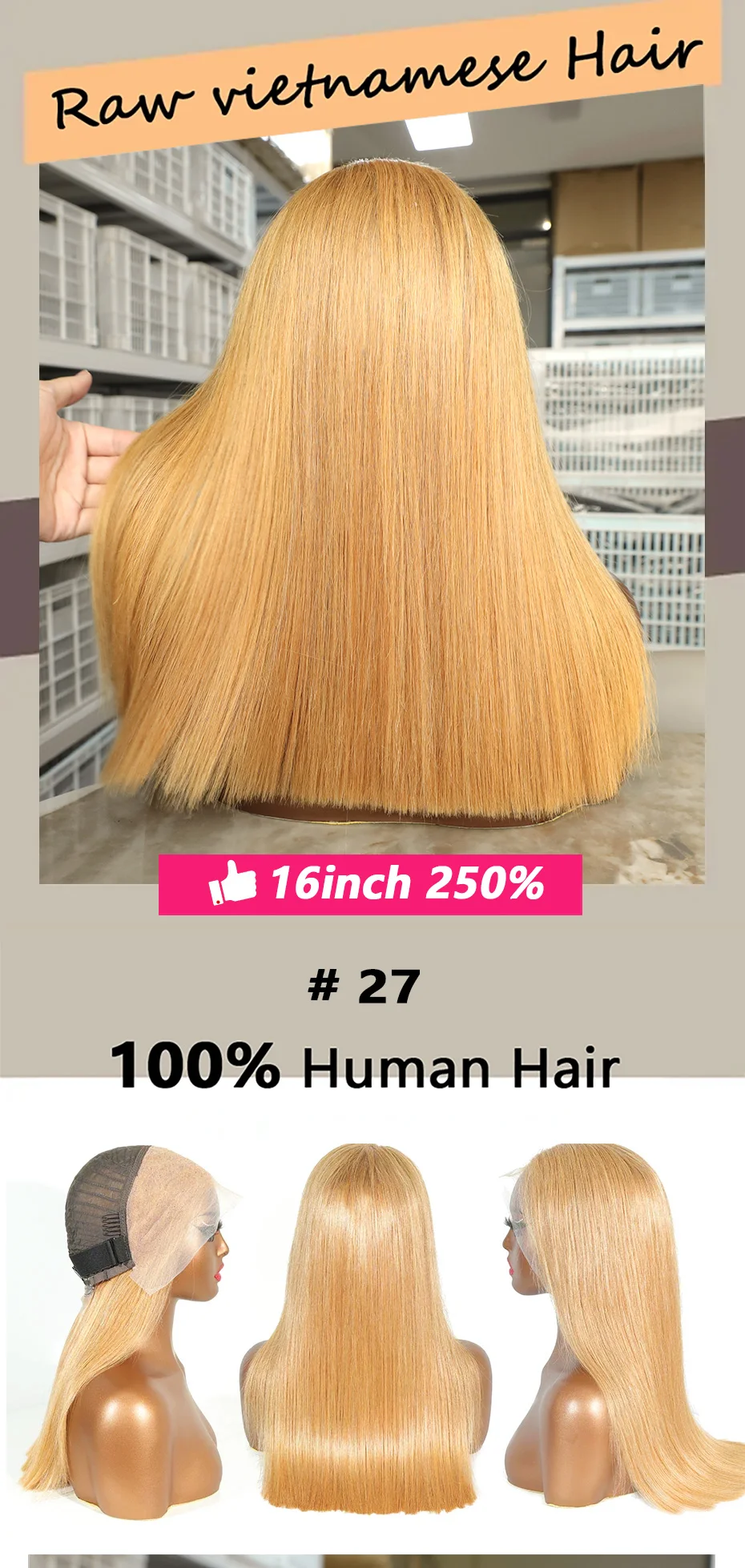 # 27 Honigblond 13x4 Lace Frontal Bob Perücken 100% Echthaar gefärbtes rohes vietnamesisches Haar 5x5 kleberlose Perücke doppelt gezogen vorgezupfte Perücke – Detail 1