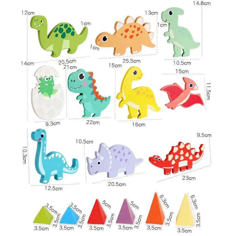 Montessori brinquedos de madeira diy dinossauro retalhos brinquedo crianças quebra-cabeça empilhamento alta blocos de construção conjunto jogos criativos construtor