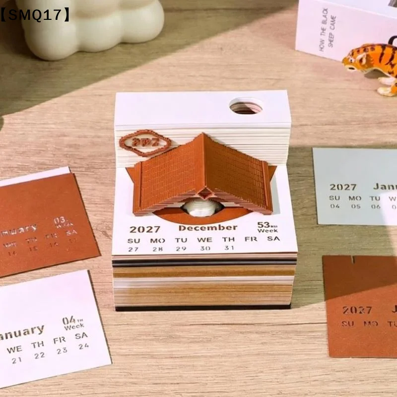 Time Piece Calendar 2027 Desk Calendar 3D Tear-away Calendar Paper Carving Art Pad Notepad Christmas Desktop Decoration【SMQ】