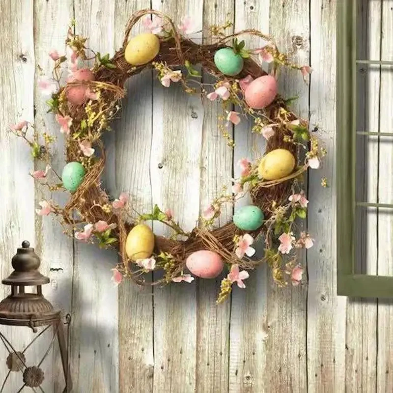 45cm Colorful Easter Eggs Decor Wreaths For Front Door Pastel Easter Egg Mini Spring Easter Wreath Easter Window Decor Wreath