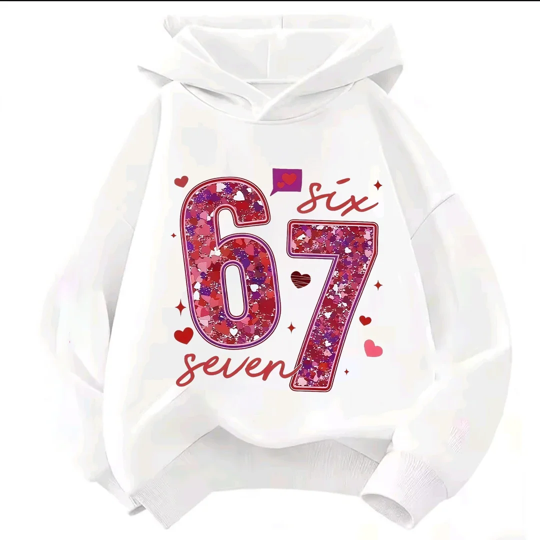 Kinder-Kapuzenpullover mit Glitzer, Nummer 67, Sechs, Sieben, Herz-Print, Langarm-Pullover, Sweatshirt für Mädchen, Lässige Herbst-Oberbekleidung – Detail 4
