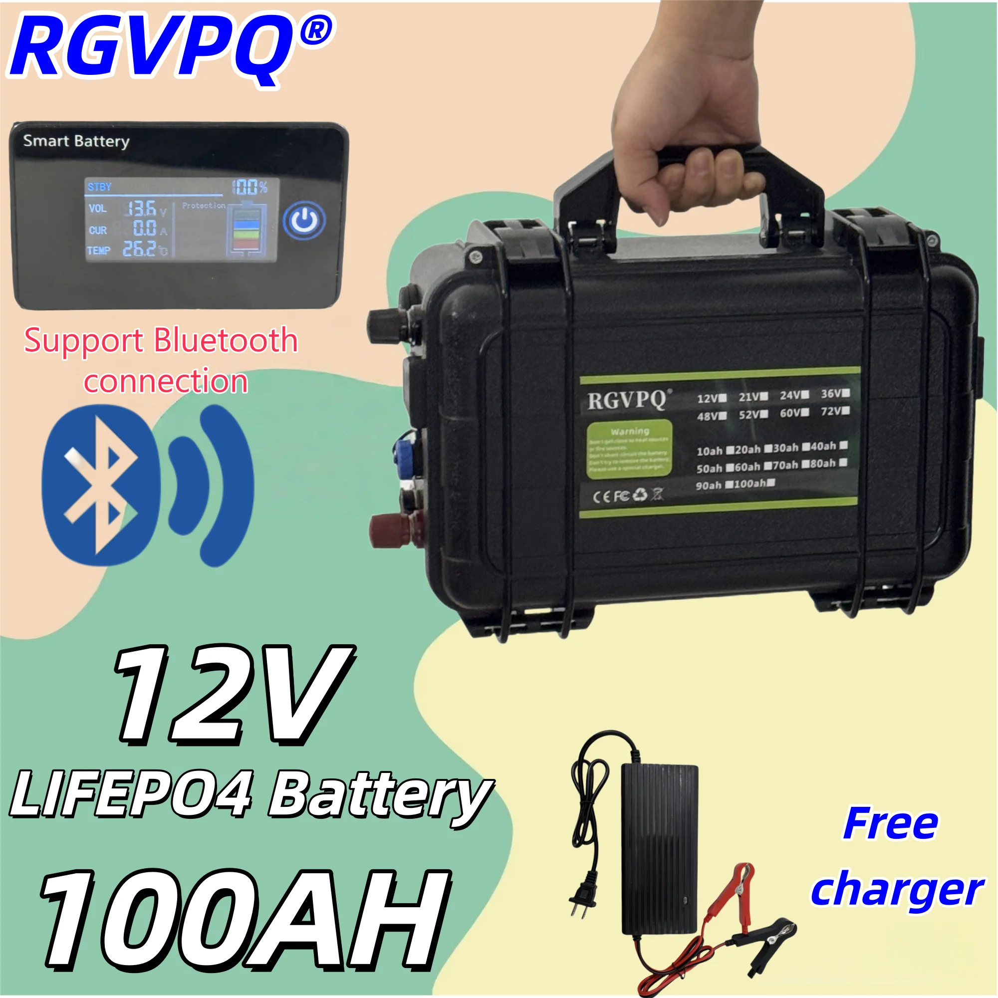 

LIFEPO4 battery -12V100AH, available 24 hours in stock. Supports Bluetooth connection, built-in Bluetooth board BMS100AH