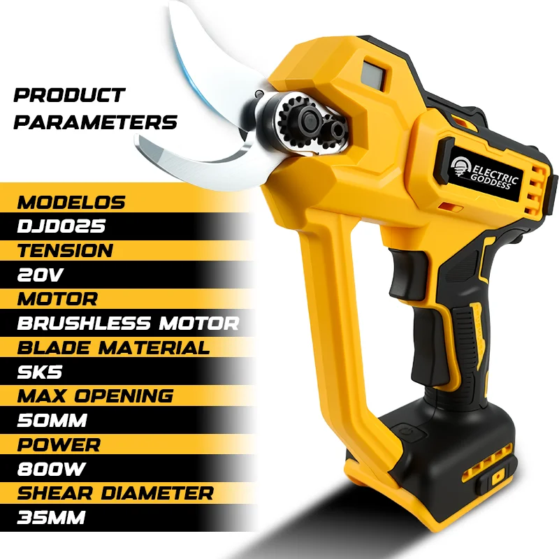 Gunting Pangkas Listrik Tanpa Kabel dengan Layar LED, Alat Kebun untuk Pohon Buah, Kompatibel dengan Baterai Dewalt 20v