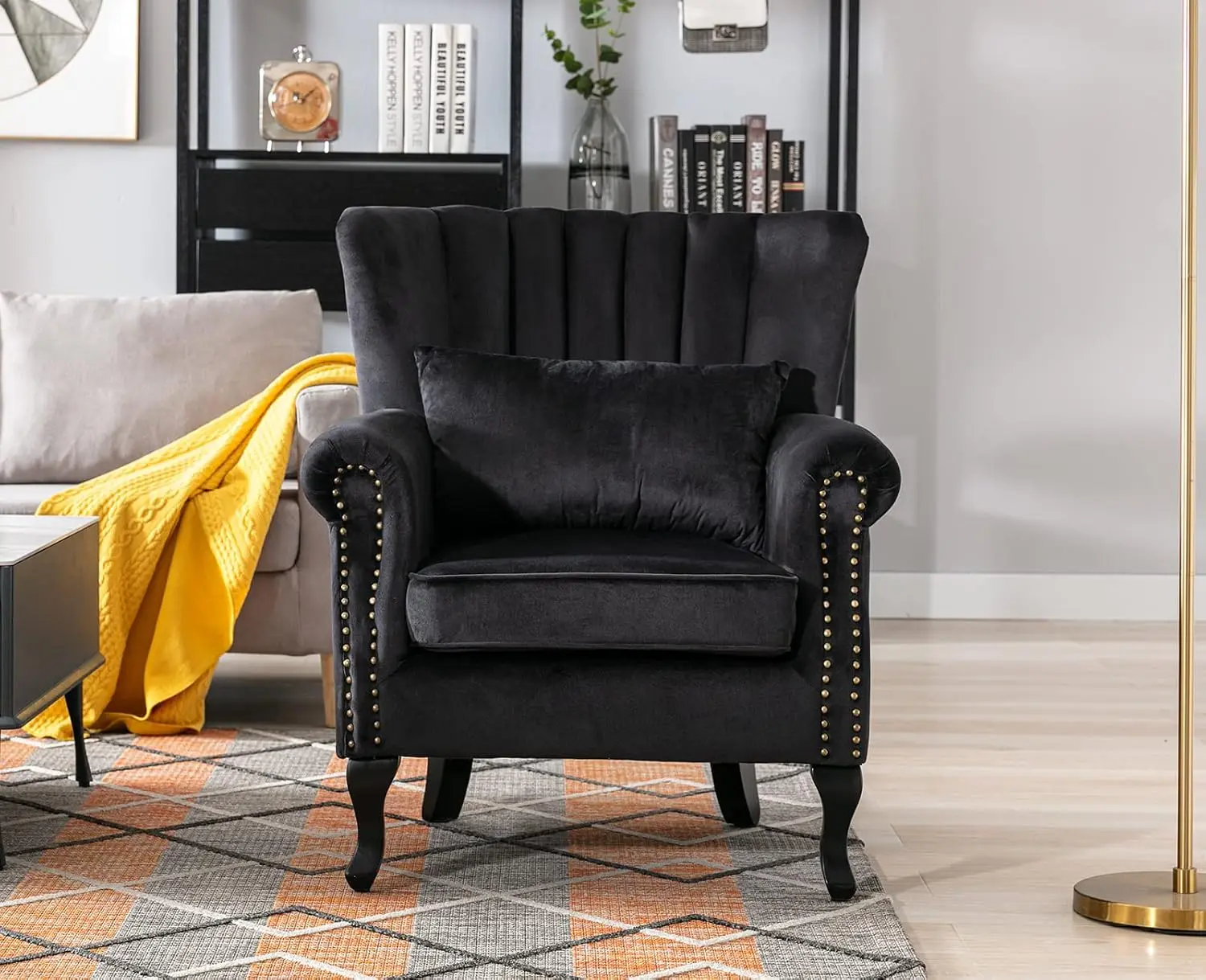 Velvet Wingback Accent Chair with Pillow Nail-Head Tufted Oversized Club Chair for Living Room Bedroom, Customized