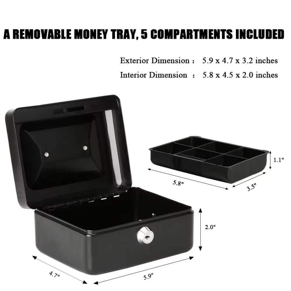 Portable 150*118*80mm Metal Coin Slot Cash Box Cold-Rolled Steel Protection with Key Lock Money Storage Solution
