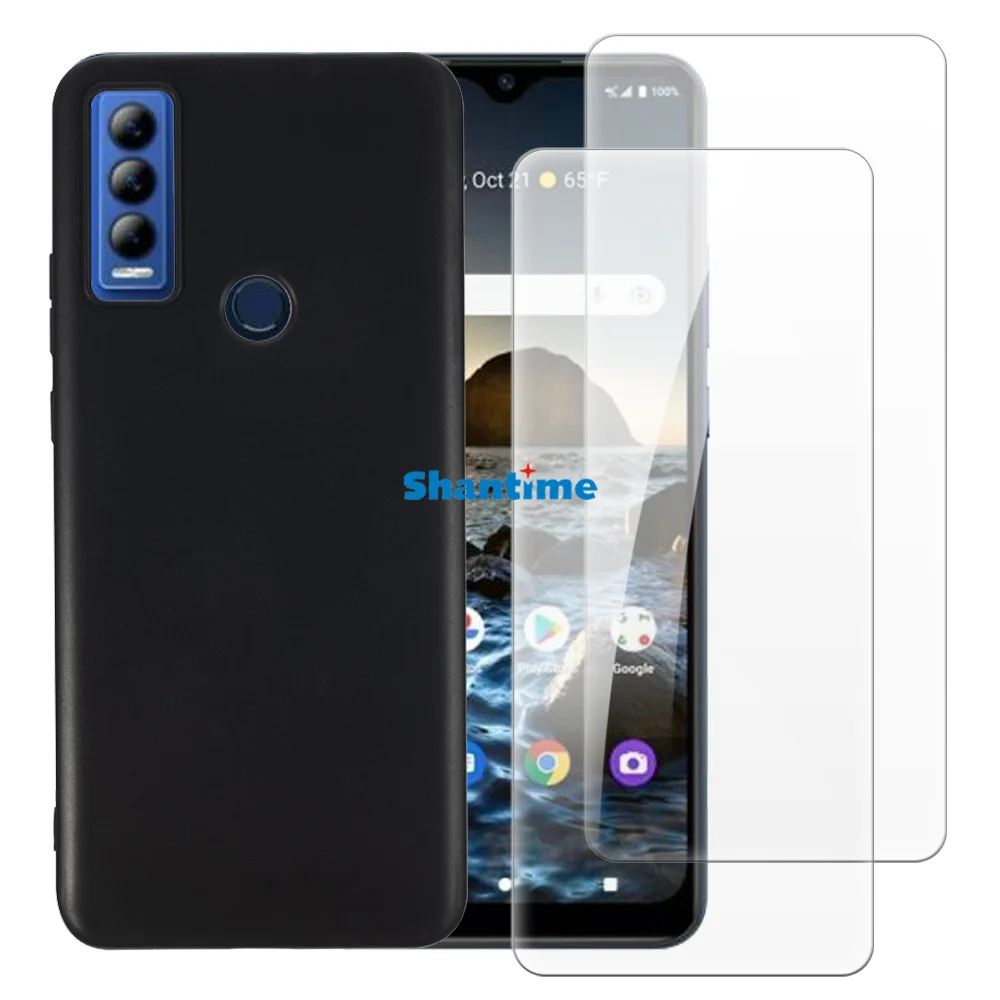 Soft Case + 2 Pack Tempered Glass Screen Protectors for AT&T Motivate Max U668AA,Cricket Ovation 3 Full-Body Protection