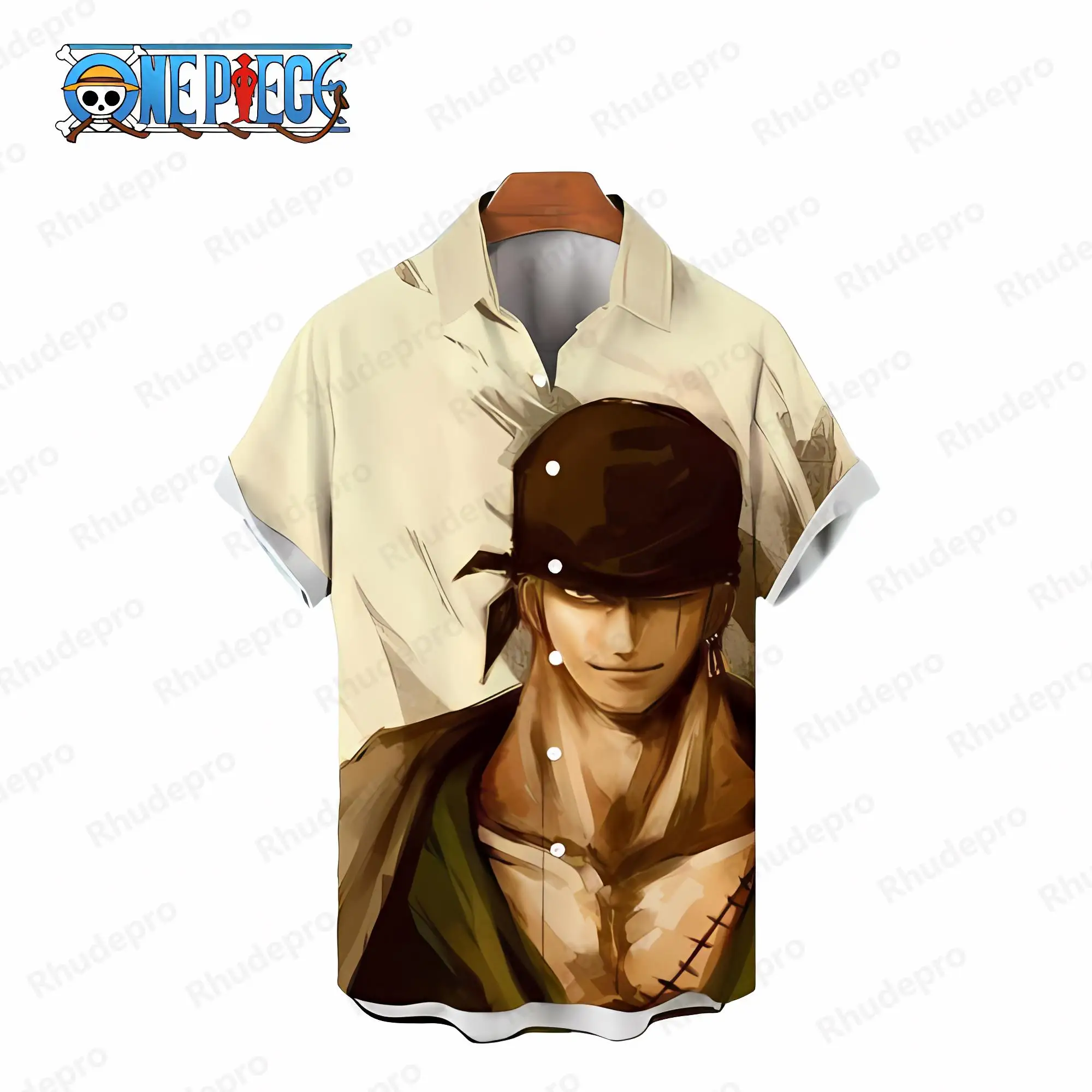 2024 Monkey D Luffy Blouse Summer Men\'s Shirts Tops Oversized One Piece Blouses Beach Social Shirt Anime Elegant Short Sleeve