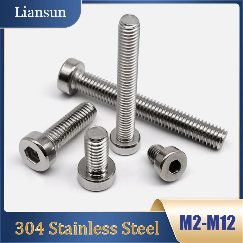 304 Stainless Steel Thin-Head Hexagon Socket Bolts M2M2.5M3M4M5M6M8M10M12 Countersunk Bolts Hexagon Cylinder Head Hollow  Screws