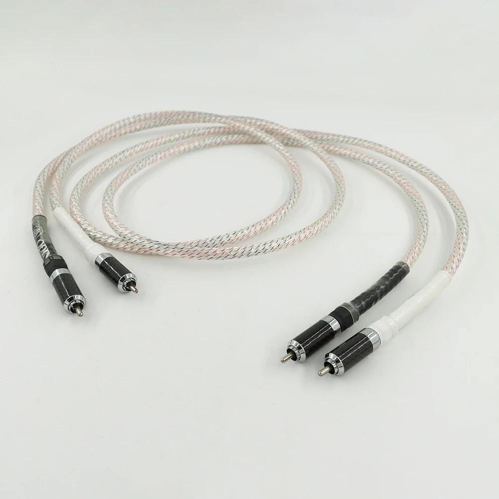 

7N silver plated audio RCA interconnect cable with Carbon fiber RCA plug connector