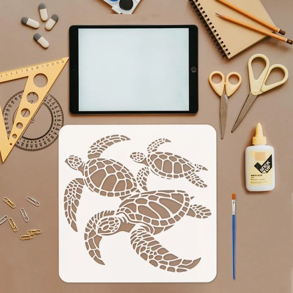 Turtles Stencil for Painting with Brush 11.8x11.8inch Reusable 3 Sea Turtle Template Hollowed Ocean Animal Stencil Plastic - view 3