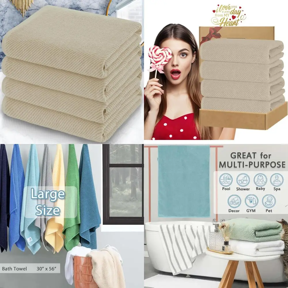 مجموعة مناشف حمام كبيرة مصنوعة من القطن بنسبة 100% - مقاس 30 × 56، سريعة الجفاف، خفيفة الوزن، سميكة وناعمة، ماصة لتجربة الاستحمام المريحة #1