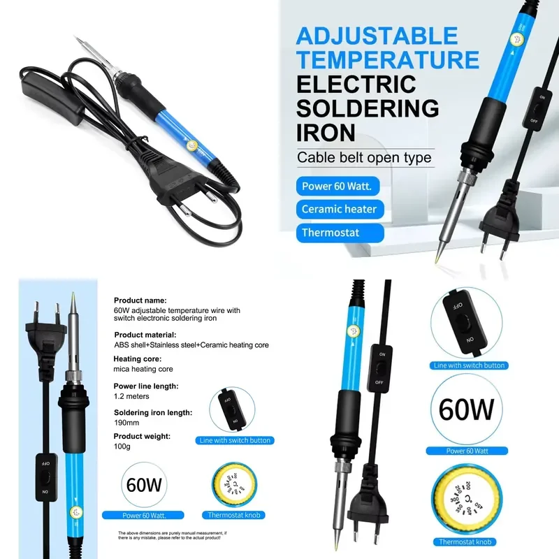 60W Power Adjustable Temperature Electronic Welding Pen Soldering Iron Heating up Fast with Ceramic Heating Core