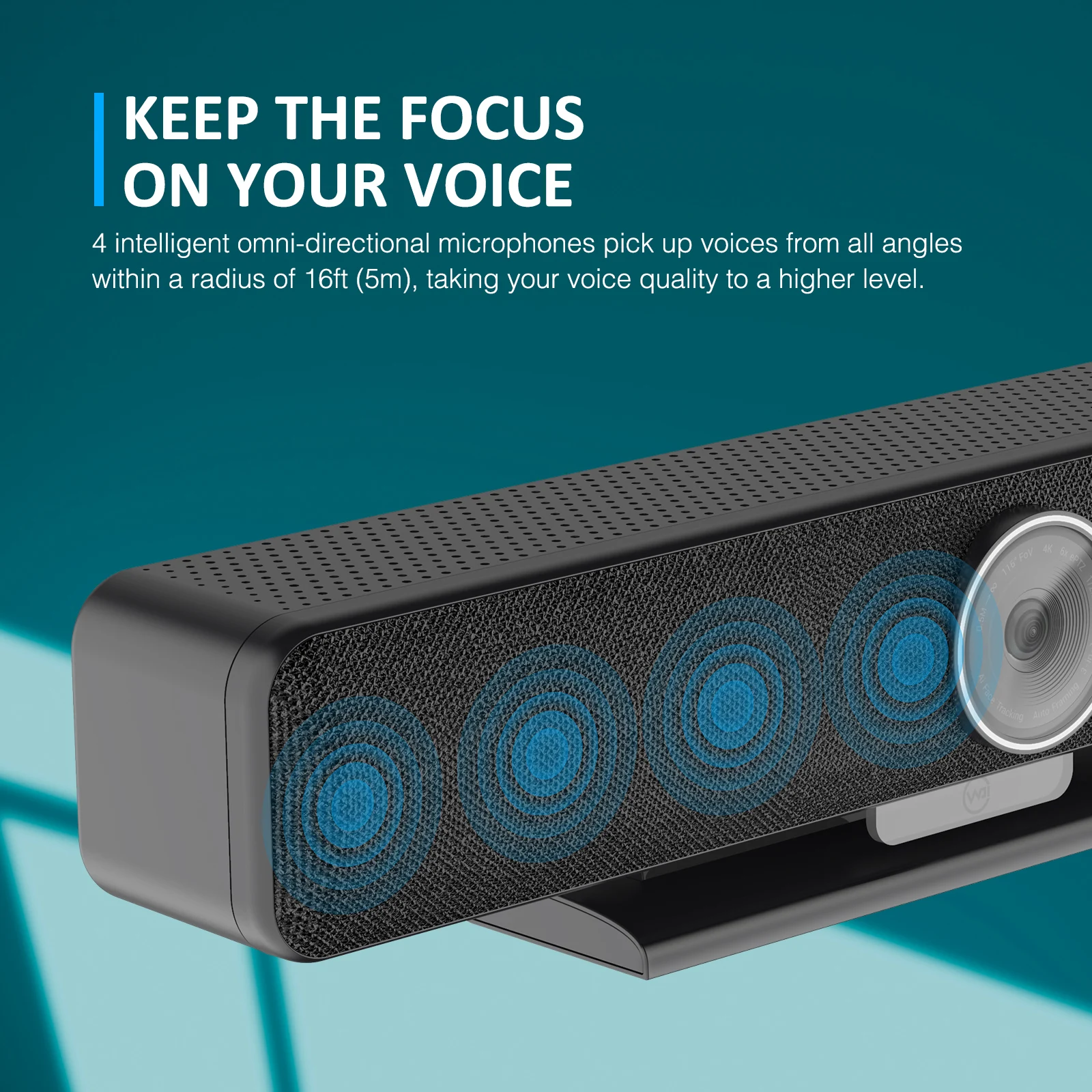 Barra de som de vídeo 4K multifuncional com rastreamento AI e microfones sem fio expansíveis