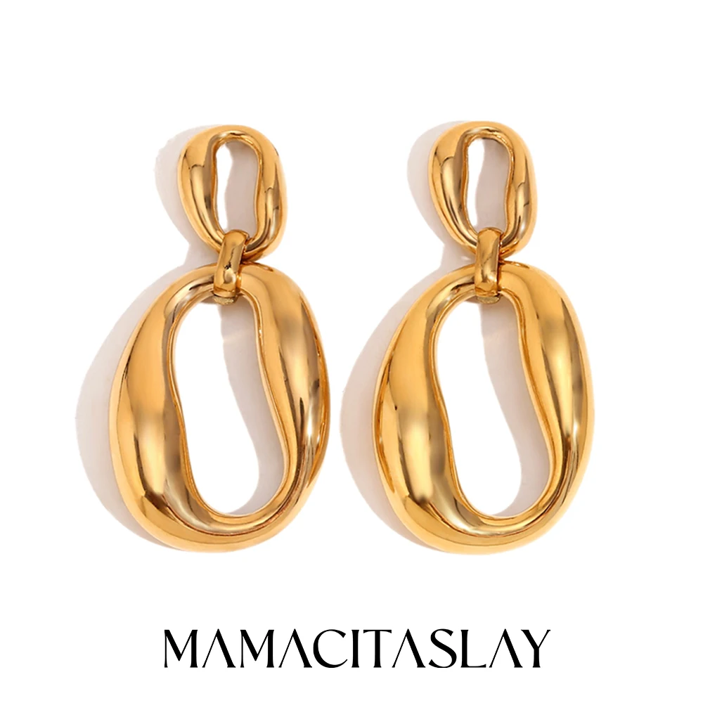 

MamacitaSlay 316L Stainless Steel Irregular Double O Letter Earrings Waterproof 18K Gold Plated Jewelry Women's Charm Earrings