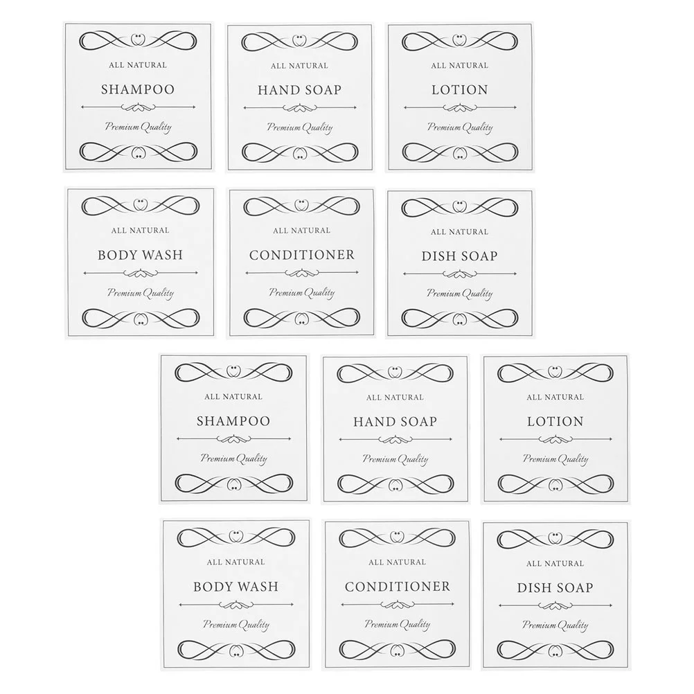 Étiquettes autocollantes imperméables en PVC, 12 pièces, distributeur de savon, salle de bains, savon pour les mains, Lotion, bouteille de douche, autocollants