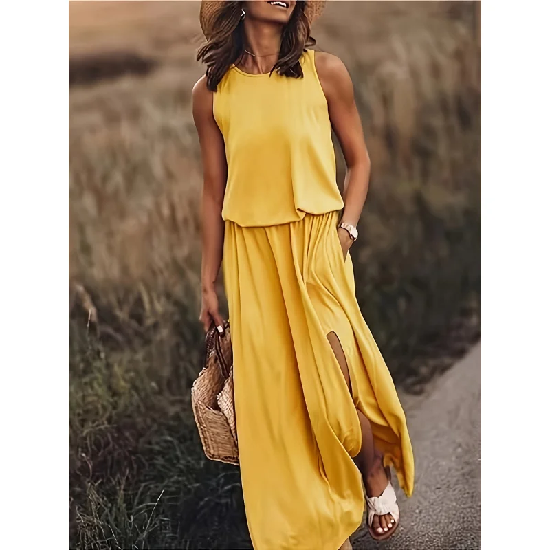 

Women's Fashion Casual round Neck Sleeveless Dress