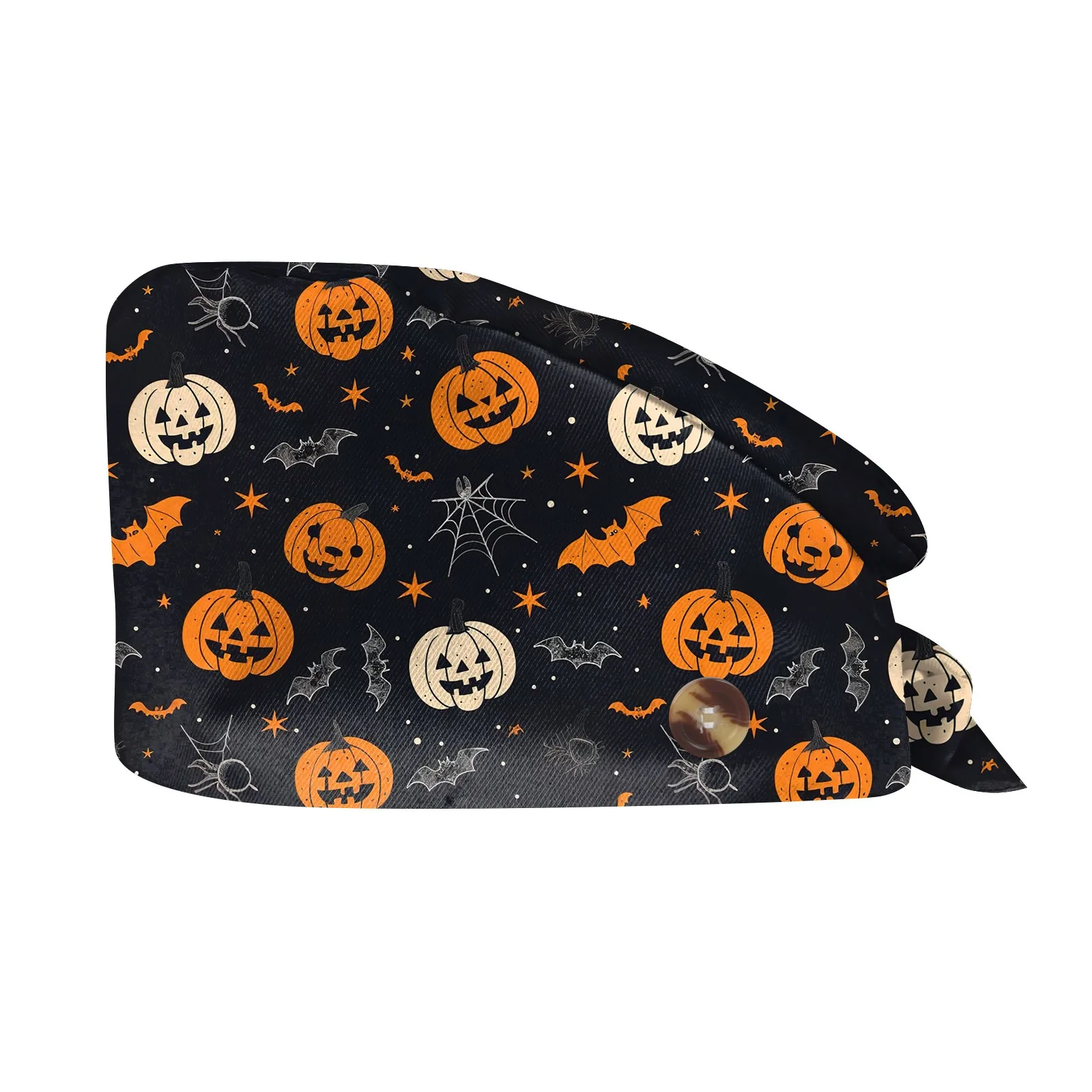 

New Adorable Halloween Print Work Cap Fashionable Casual Women's Printed Elastic Scrub Hat Unisex Work Caps Nurse Accessories