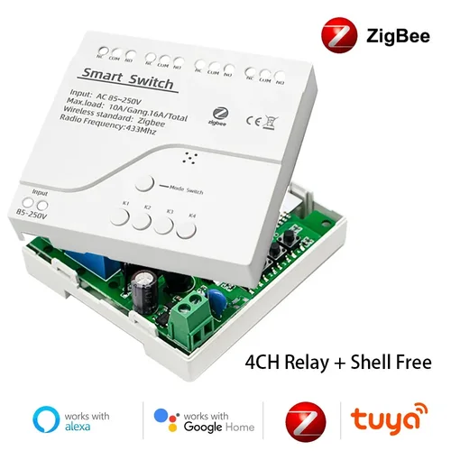 Con carcasa Zigbee 1, 2, 4 canales, 12V, 24V, 220V, interruptor inteligente, módulo de relé Tuya, contacto seco, 4 canales, carril Din, Hub de enlace necesario