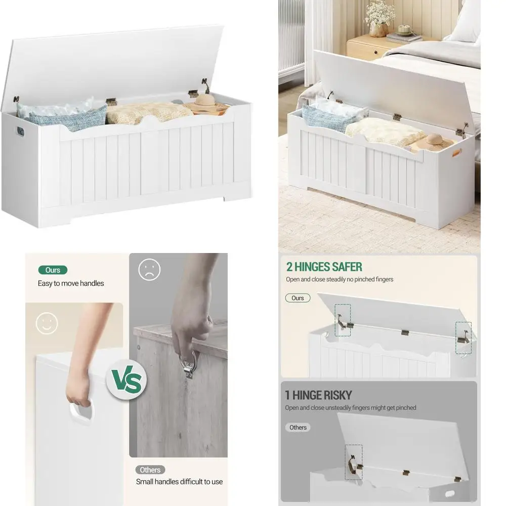 Baúl grande de madera para banco de almacenamiento, organizador de zapatos con tapa elevable, blanco SB28603X para entrada, dormitorio, sala de estar