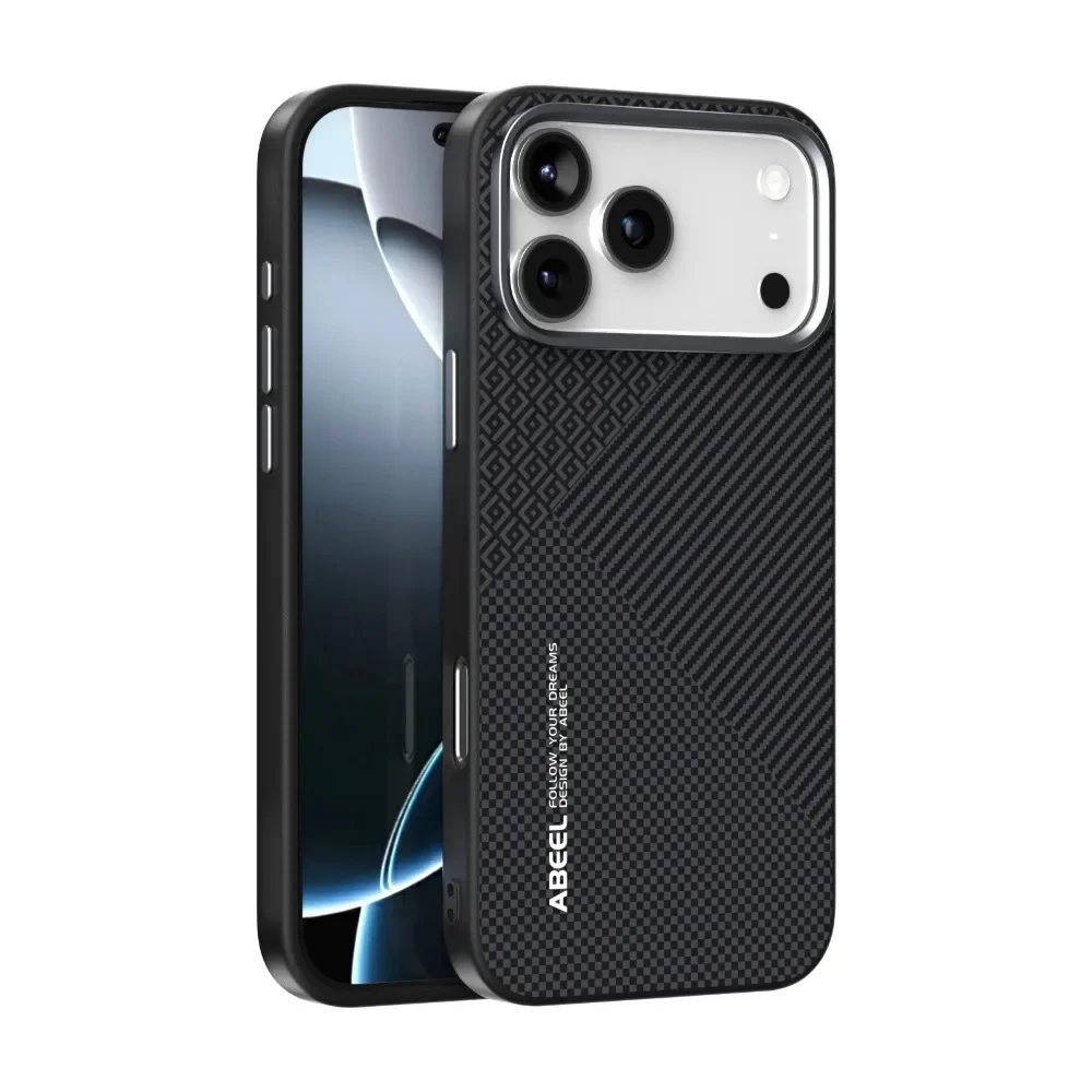 高品質カーボンファイバー製スリムワイヤレス充電対応ケース iPhone 17 Pro Max用 合金カメラフレーム 耐衝撃保護タフカバー