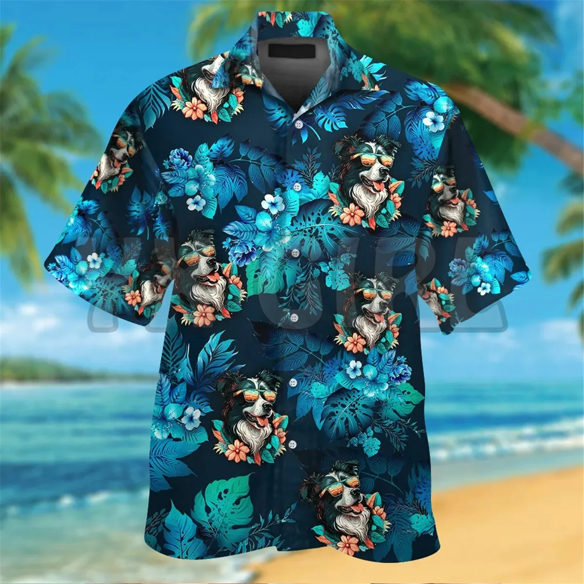 Border Collie Dog Wearing Sunglass Funny Hawaiian Shirt 3D Printed Hawaiian Shirt+Beach Shorts Summer Tops