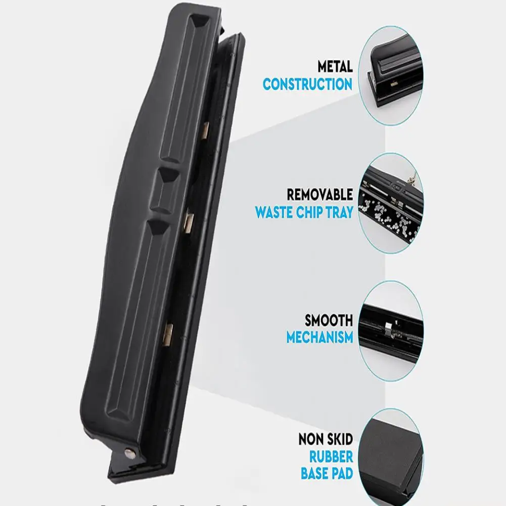 Perforadora de 3 agujeros para encuadernación, 8 hojas de Metal, bandeja de chips de residuos integrada, perforadora de papel Manual de escritorio, suministros escolares
