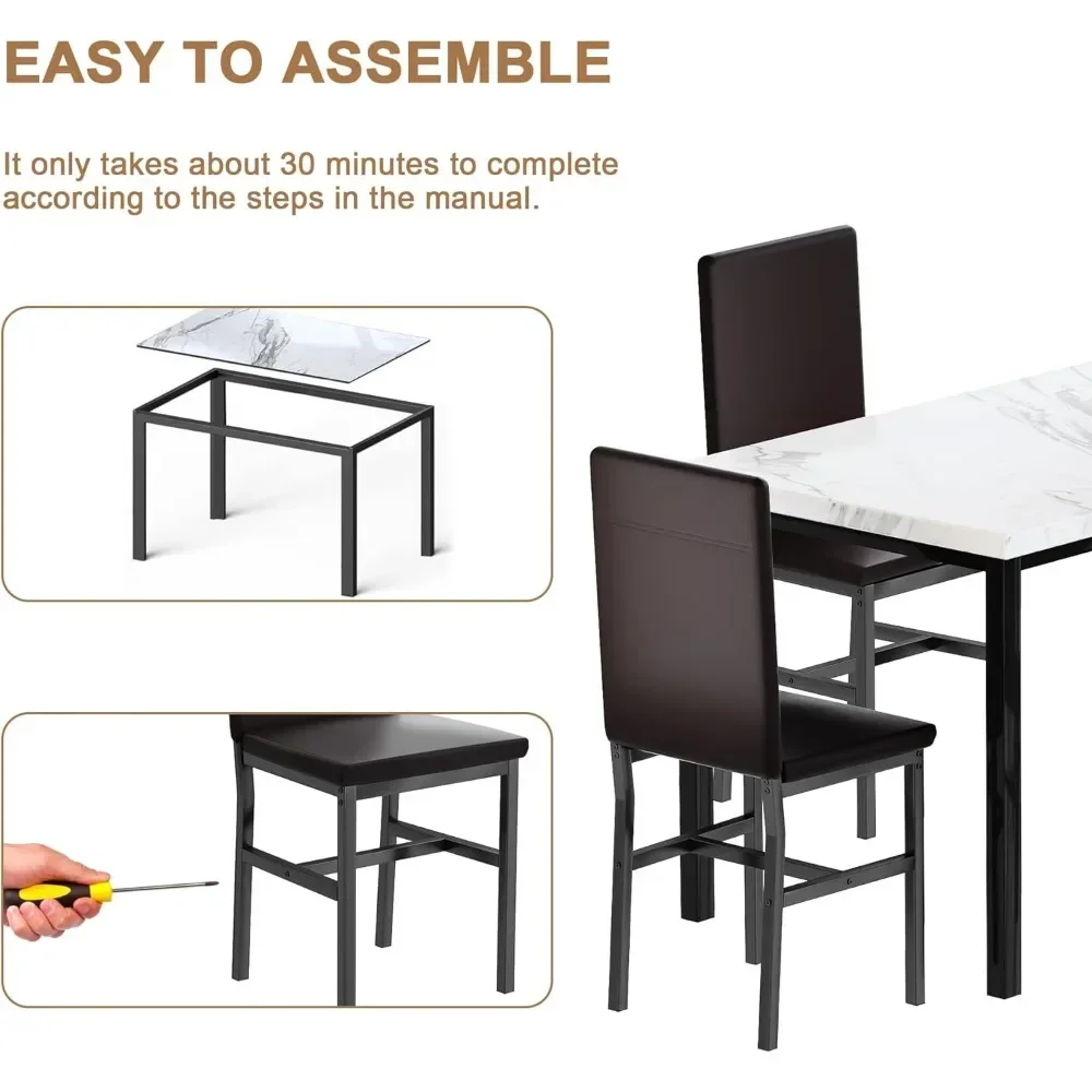 A  Dining table artificial marble kitchen table and chair 4 PU leather chairs space-saving dining table set dining room living