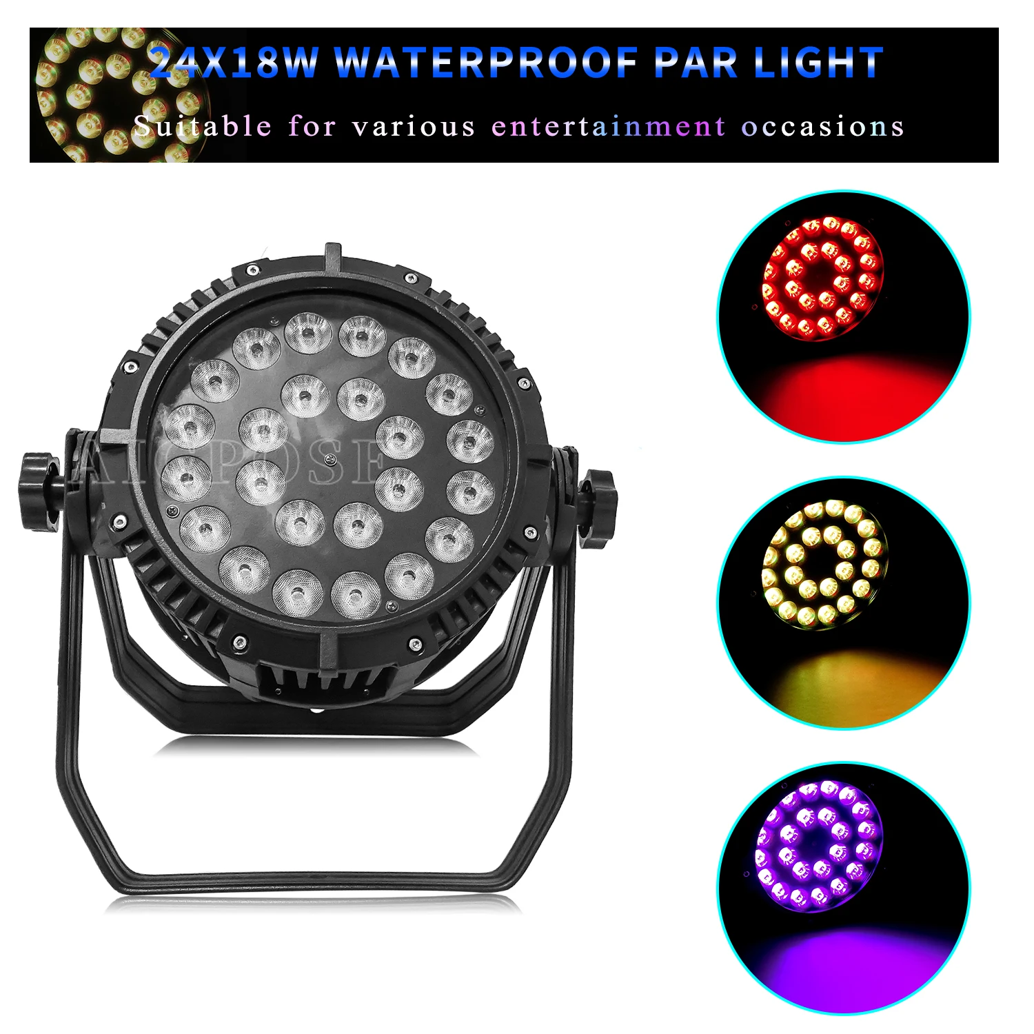 Impermeável LED Par Light para o desempenho de palco, ao ar livre, DJ, Disco, Palco, 6 em 1, IP65, 24x12W, 24x18W, RGBWA, UV