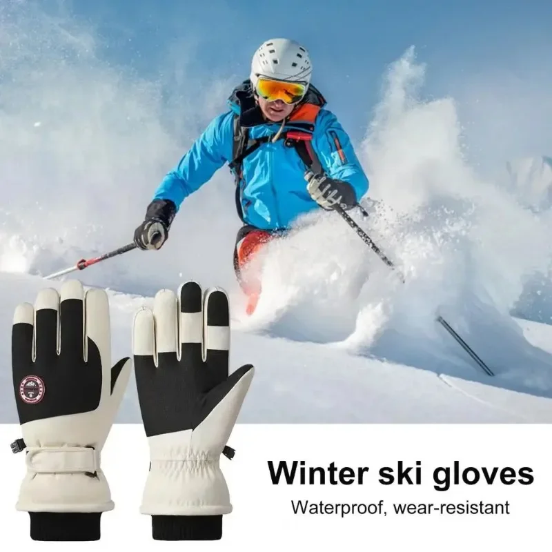 1 Pair Ski Gloves With Adjustable Fastener Tape Water-Resistant Windproof Thick Winter Warm Touch Screen Gloves