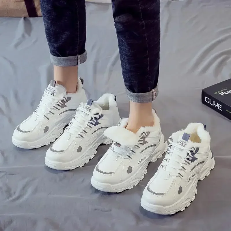 

Мужская повседневная обувь, зимняя белая теплая модная нескользящая мужская спортивная обувь, высокие бархатные и утолщенные спортивные кроссовки
