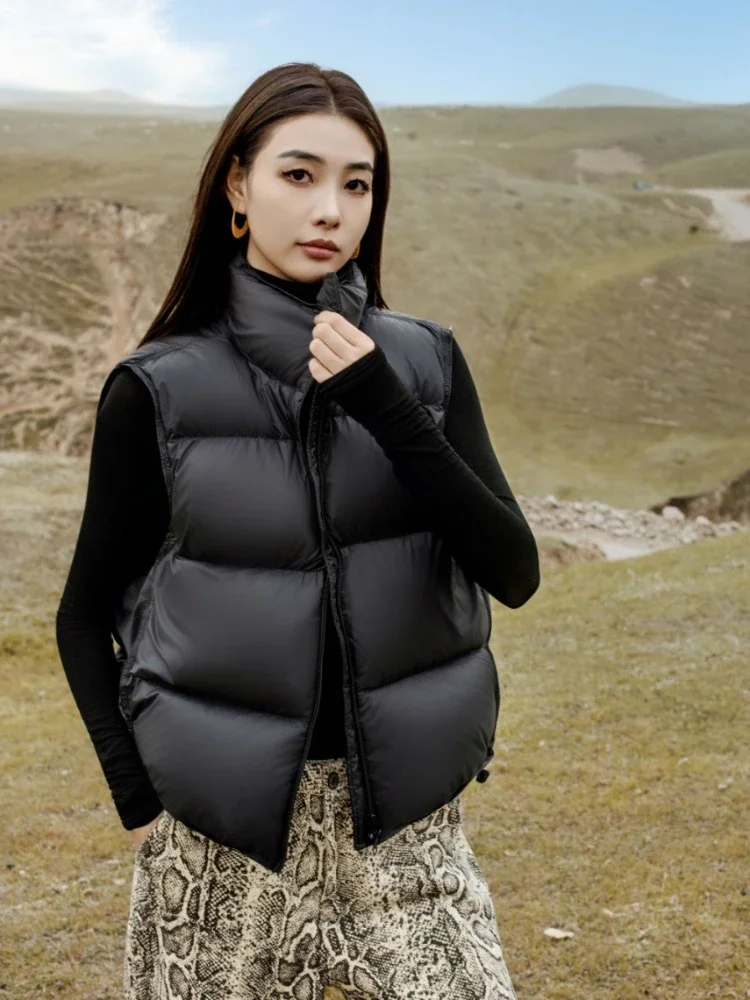 

Новый жилет без рукавов на утином пуху, женская осенне-зимняя верхняя одежда, женский утолщенный теплый короткий пушистый жилет-пуховик