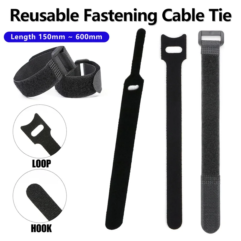 

20 шт. черных кабельных стяжек на липучке, нейлоновые крепежные ремни для проводов, многоразовые органайзеры для кабелей, фиксирующие ленты