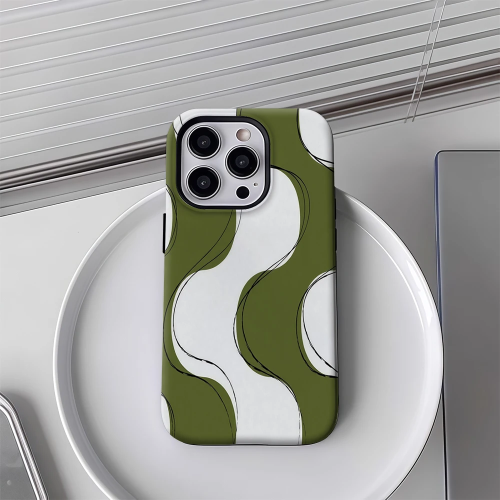 Wave Green Retro Phone Case for Samsung Galaxy S20 S23 S24 S25 S26 FE Plus Ultra Edge 4G 5G Luxury Double-layer Back Cover