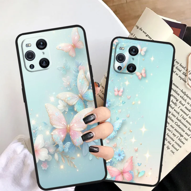 Butterfly Fashion Fantasy For OPPO Find X6 X5 X3 A54S A5 A94 A16 A53S A57 A74 A72 A98 A78 A96 A9 5G Black Soft Phone Case