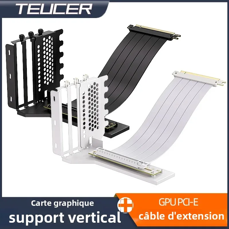 Teucer support de montage GPU Vertical support de carte graphique PC PCI-E 3.0/4.0x16 Anti-interférence Flexible 90 °   Câble d'extension