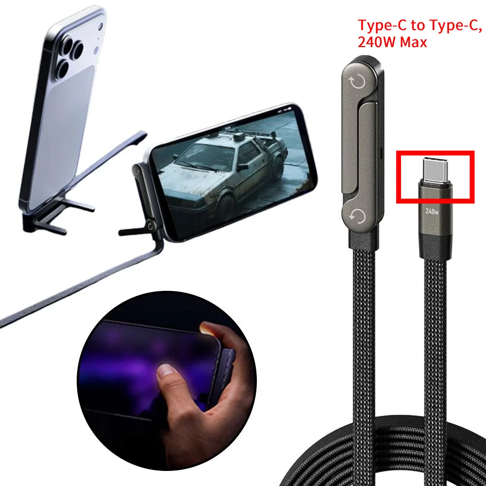 

65W/240W Hidden Holder Charger Cable with Stand,USB to C Fast Charging Phone Holder Data Cable Tablet Foldable Holder