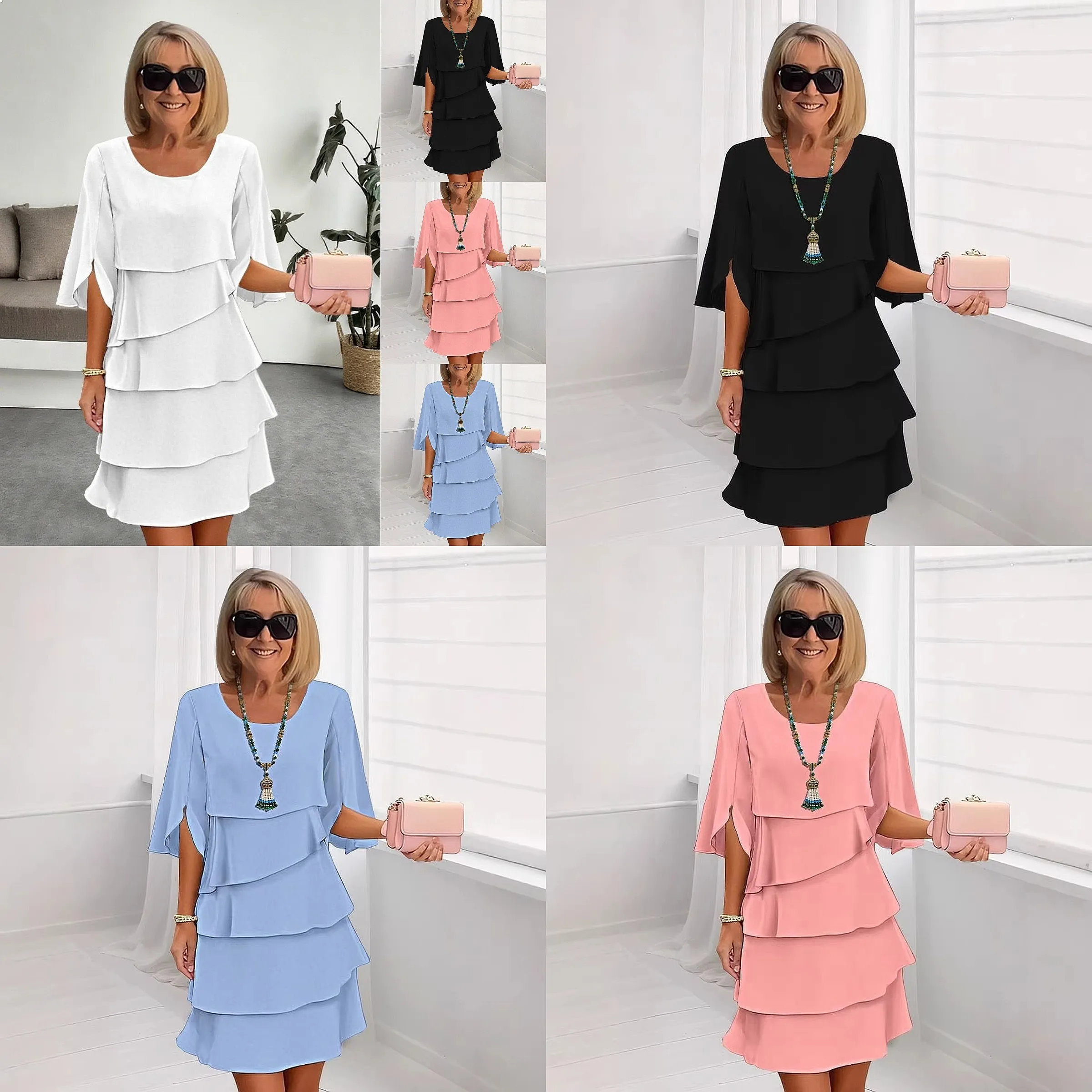 

Fashionable Cake Dress for Women Spring Summer Loose Slimming Round Neck Dresses