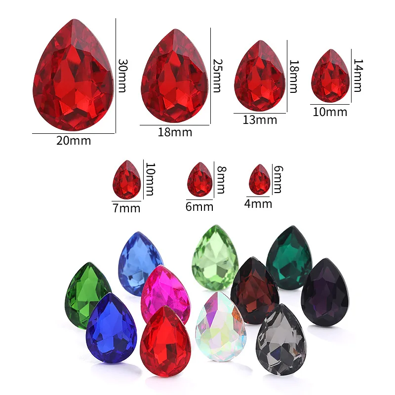 50Pcs 10*14mm Teardrop-shaped Rhinestones Artificial Glass Gem  Fake Diamonds Clothing Sewing Accessories DIY Crafts Decoration