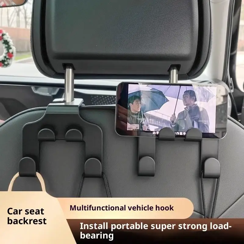 4Pcs Car Seat Back Hook Multifunctional Headrest Hanger Phone Holder Stand For Vehicle Interior Groceries Storage Organizer