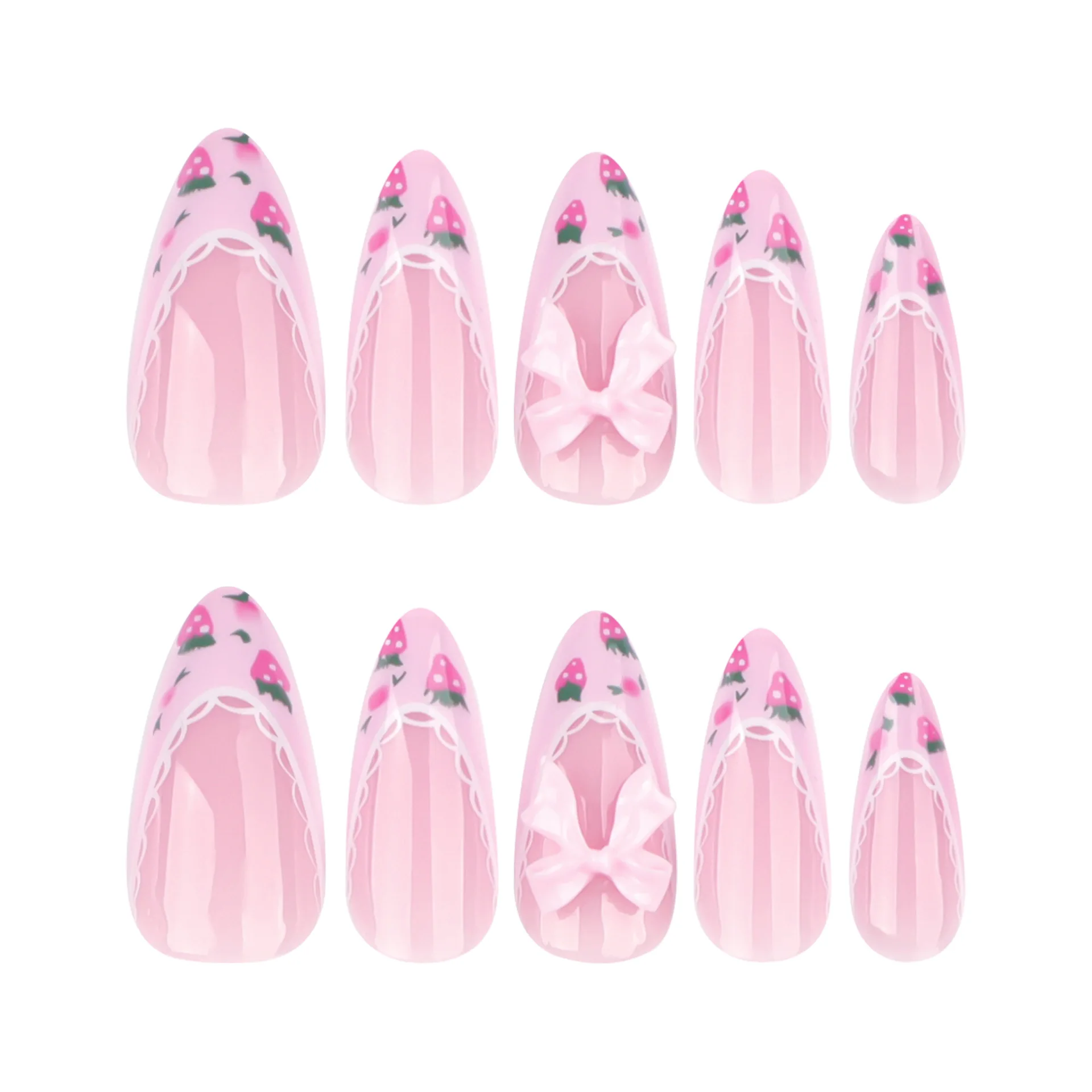 24 stuks amandel valse nagel landelijke aardbei boog draagbare handgemaakte manicure nep nagel