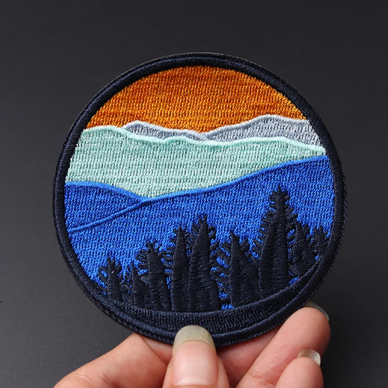 Sunrise in the depths of the forest Size:7.5x7.5cm Cloth Patch Embroidered Applique Sewing Clothes Apparel Accessories Badges