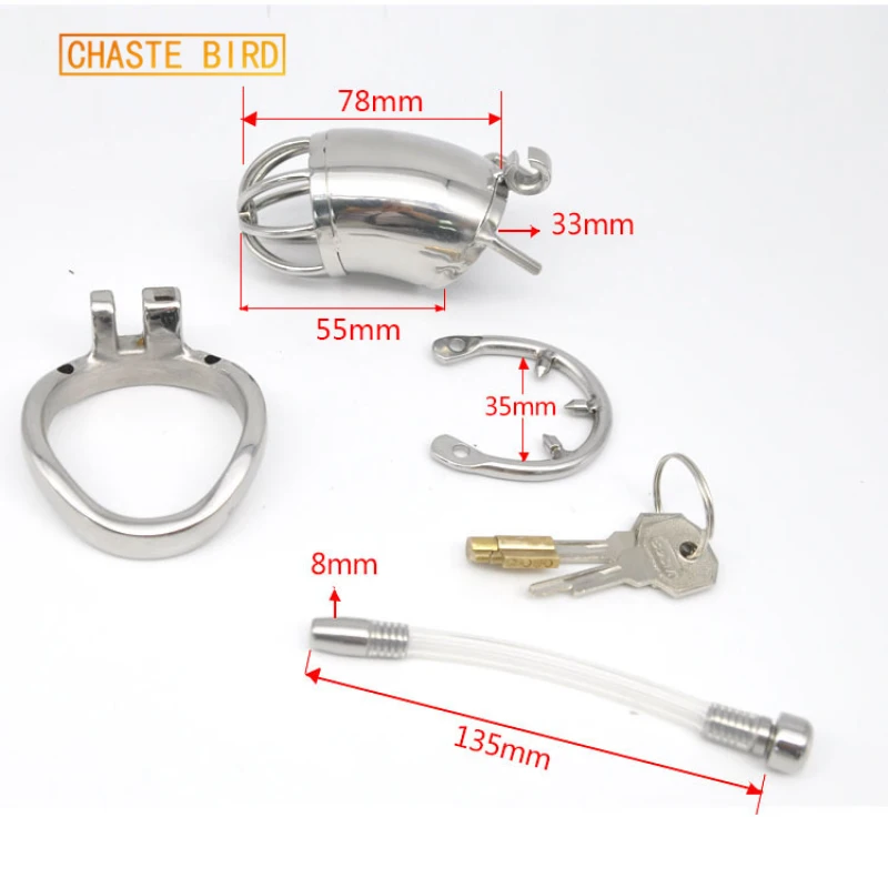 Chaste Bird Male Stainless Steel Cock Cage Penis Ring Chastity Device catheter with Stealth New Lock Adult Sex Toy A278