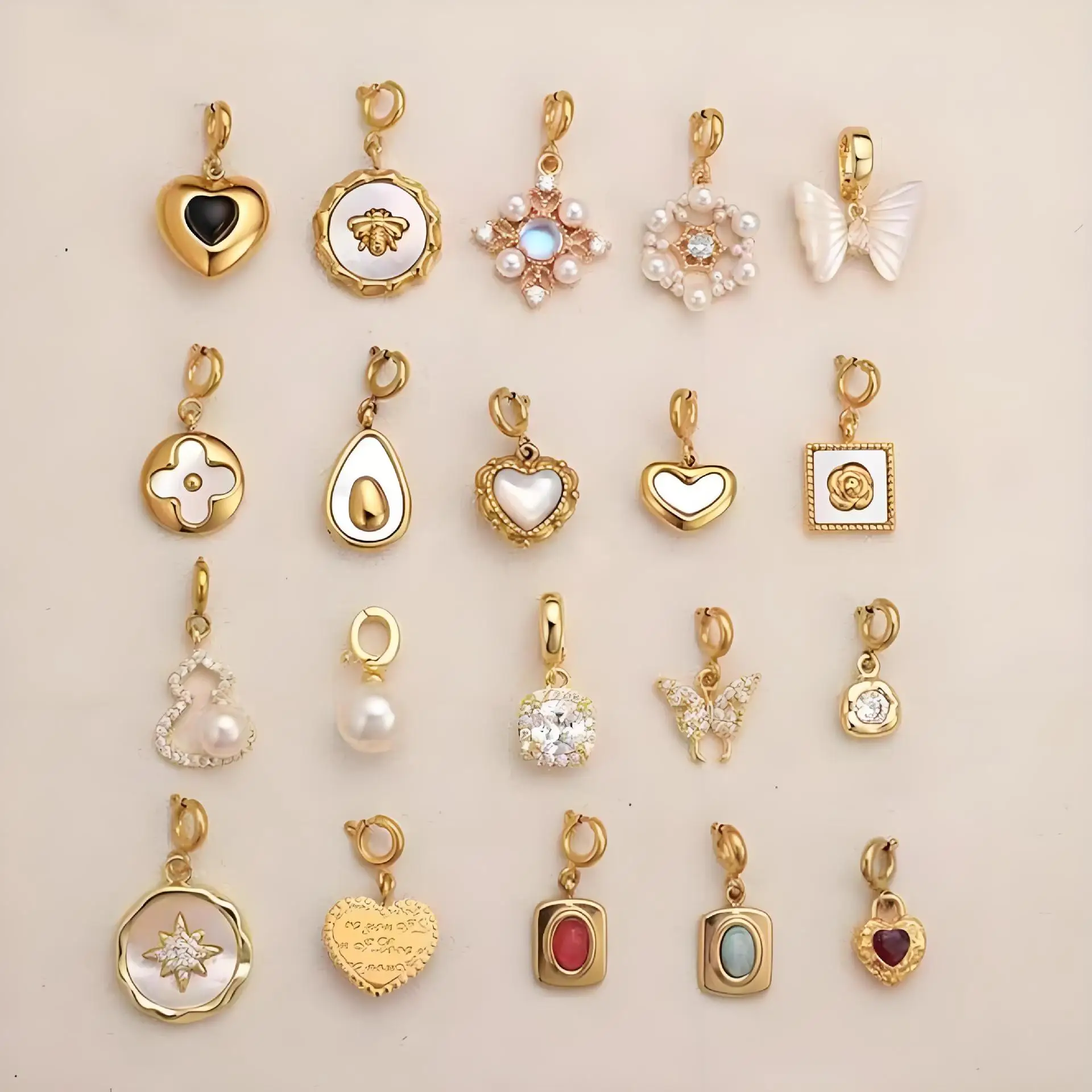 

5Pcs Gold Series Heart Pendant DIY Oil Drop for Necklace Decorative Accessories